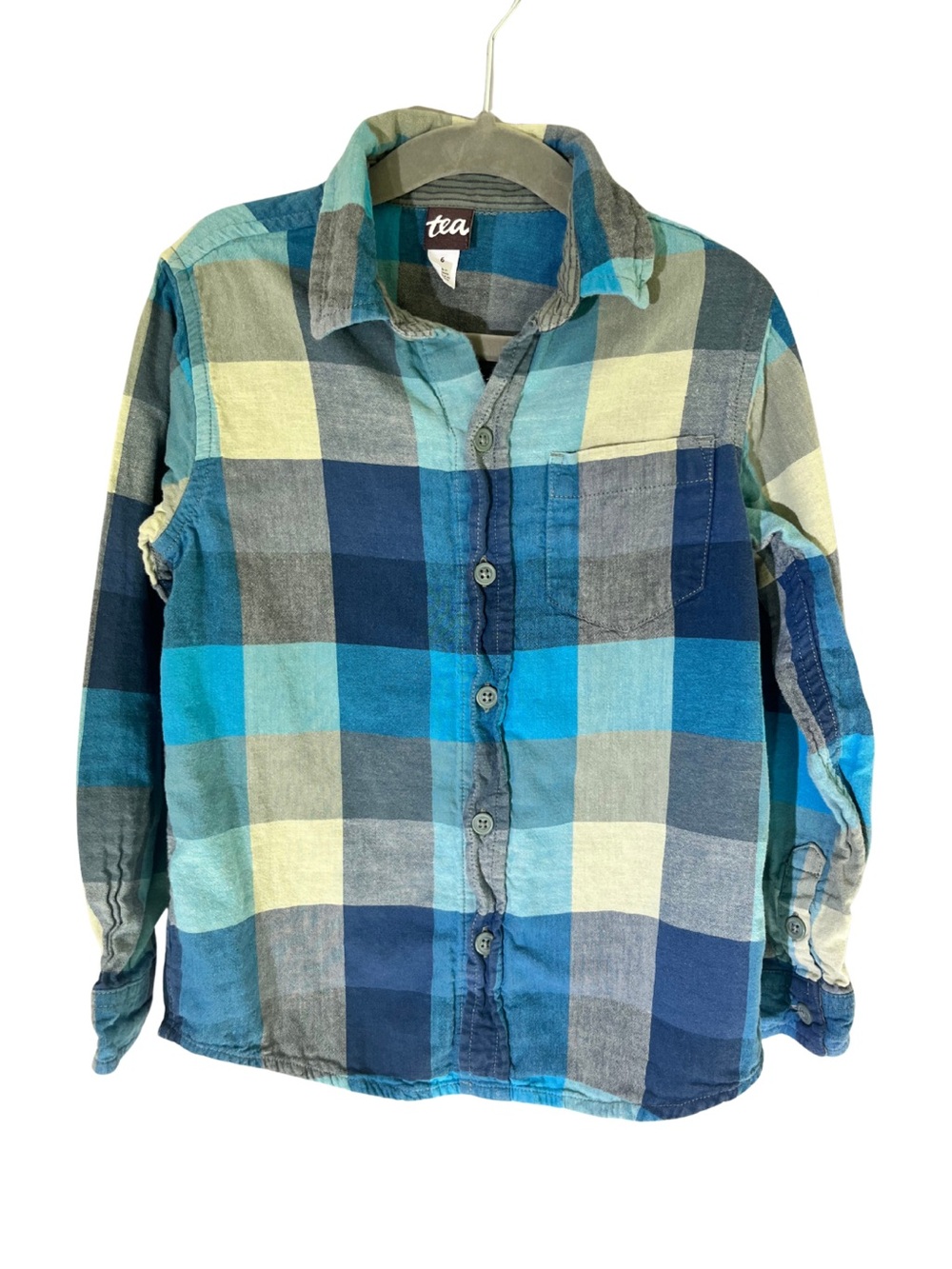 Tea Collection Boys Size 6 Plaid Button‑Down Shirt 100% Cotton Long Sleeve